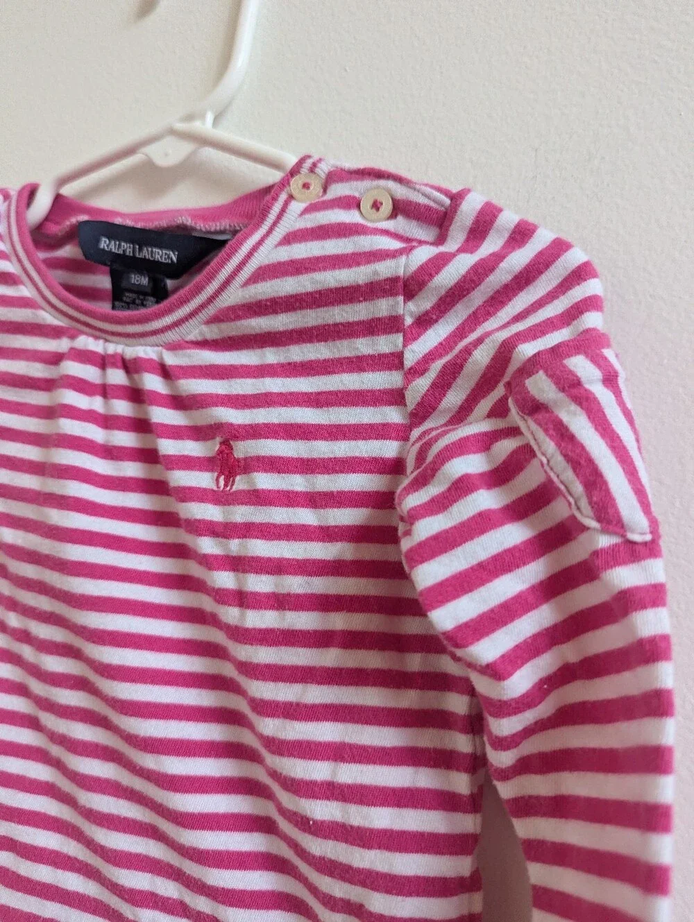 Ralph Lauren Long Sleeve Shirt 18m Girls Pink Stripe Basic